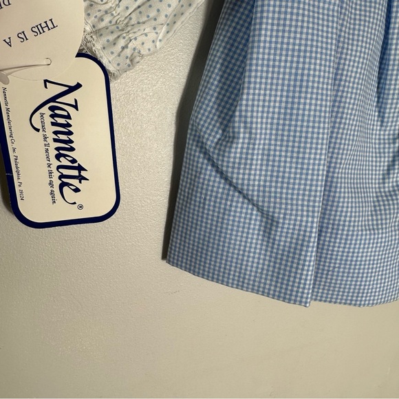 Vintage Nannette Blue and White Gingham Dress with Polka Dot Sleeves - Picture 4 of 7